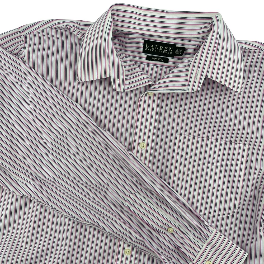 Lauren Ralph‎ Lauren Men's Striped Dress Shirt Pink White Blue Size 16.5 34 35